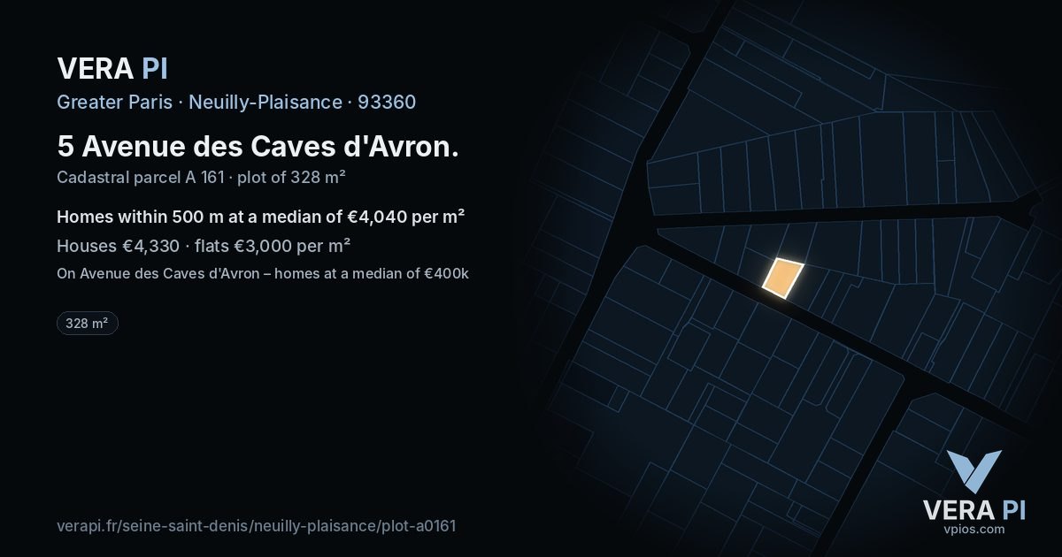 5 Avenue des Caves d'Avron, Neuilly-Plaisance at night – the plot lit, the parcels around coloured by the prices near them