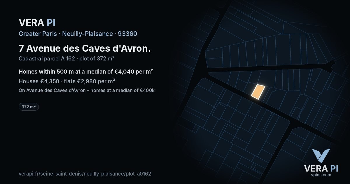 7 Avenue des Caves d'Avron, Neuilly-Plaisance at night – the plot lit, the parcels around coloured by the prices near them