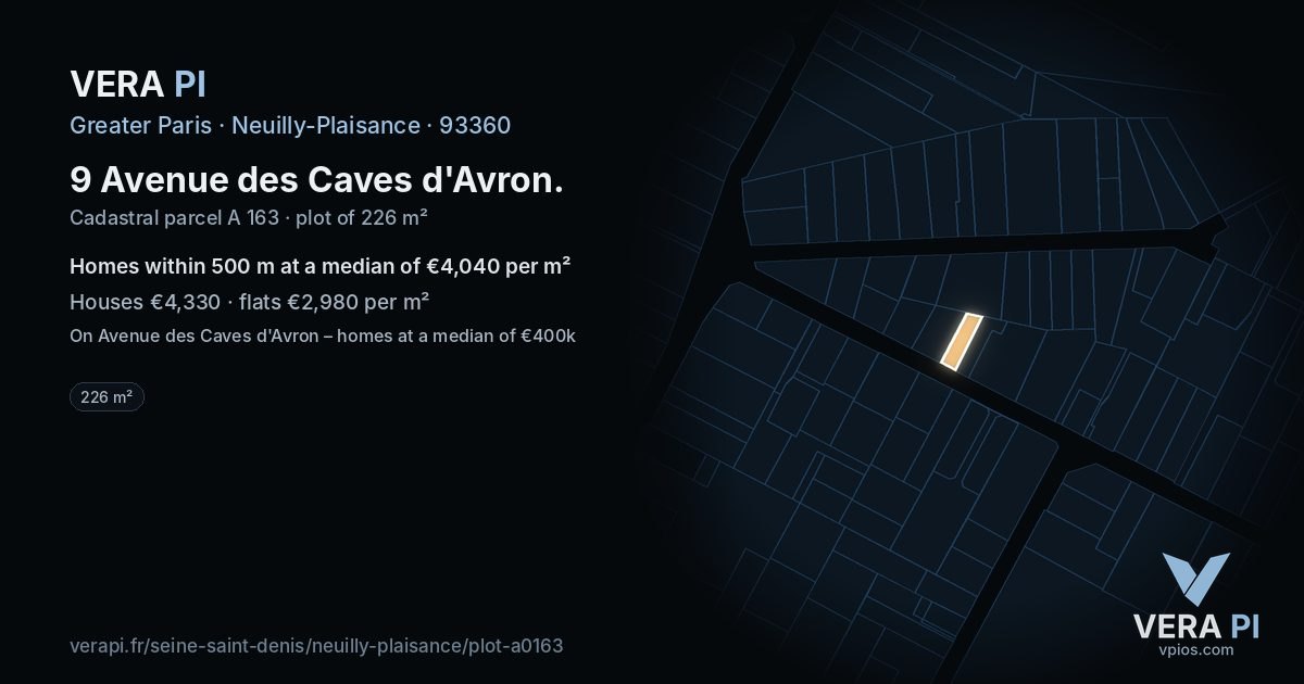 9 Avenue des Caves d'Avron, Neuilly-Plaisance at night – the plot lit, the parcels around coloured by the prices near them
