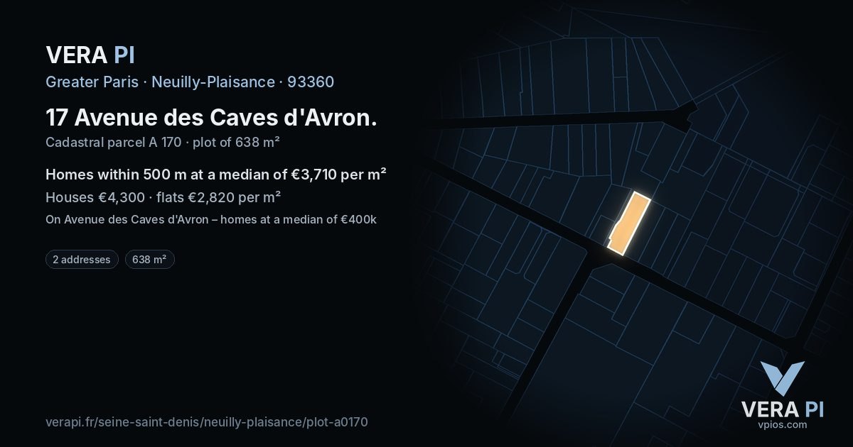 17 Avenue des Caves d'Avron, Neuilly-Plaisance at night – the plot lit, the parcels around coloured by the prices near them