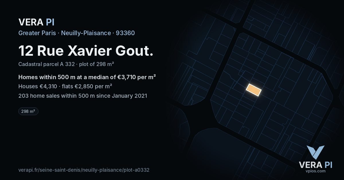 12 Rue Xavier Gout, Neuilly-Plaisance at night – the plot lit, the parcels around coloured by the prices near them