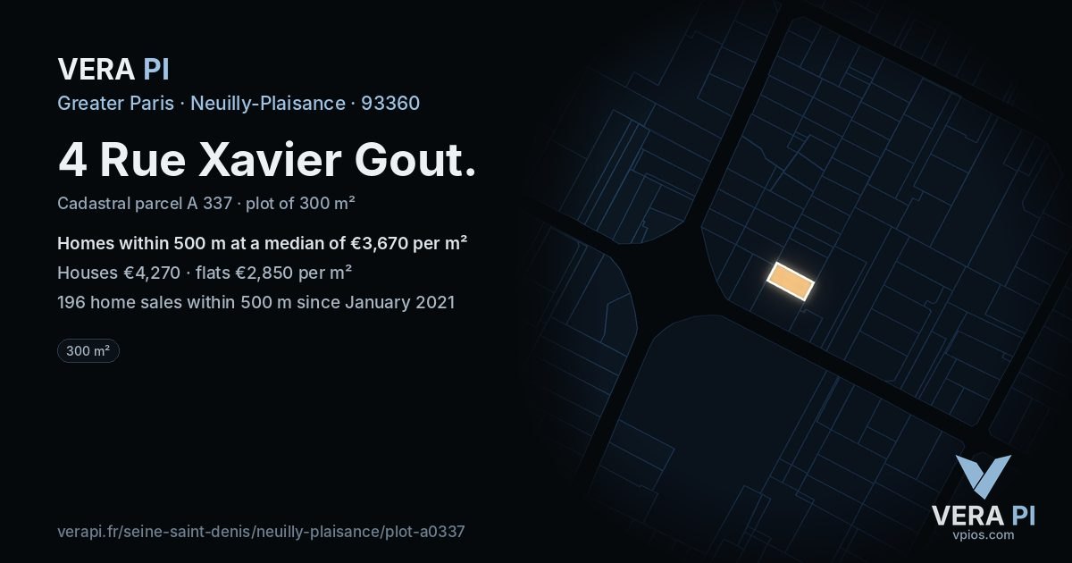 4 Rue Xavier Gout, Neuilly-Plaisance at night – the plot lit, the parcels around coloured by the prices near them
