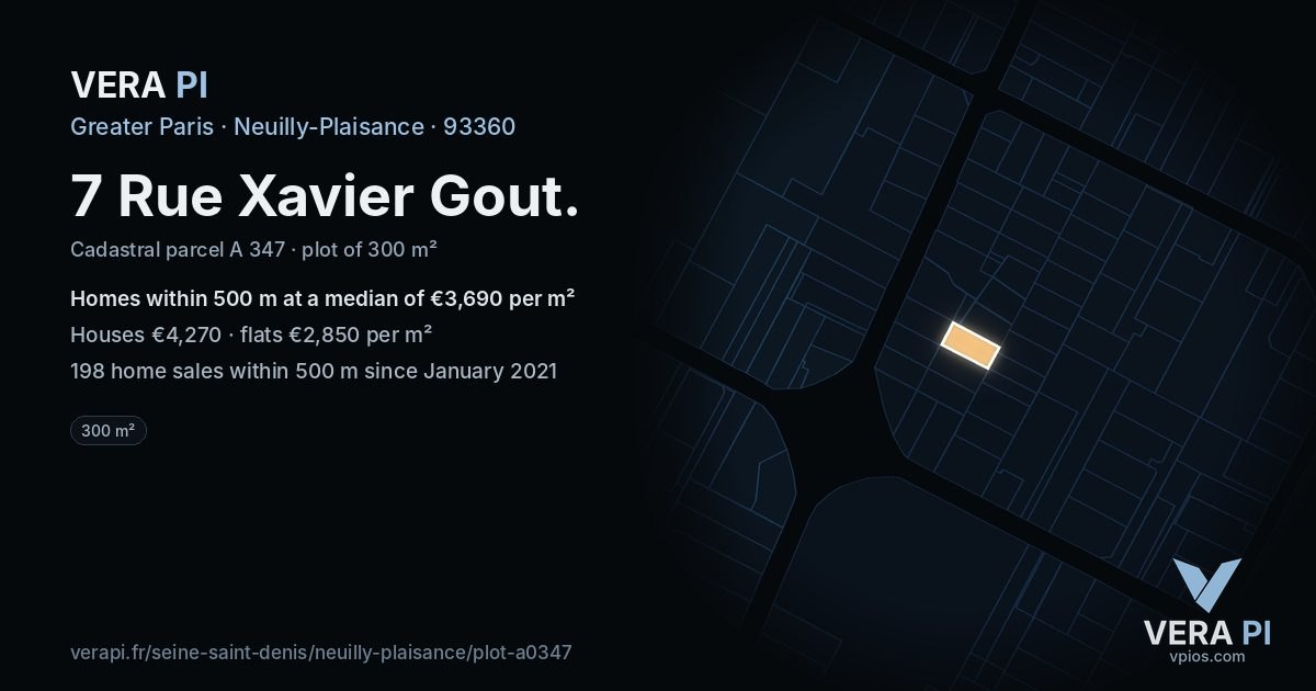7 Rue Xavier Gout, Neuilly-Plaisance at night – the plot lit, the parcels around coloured by the prices near them