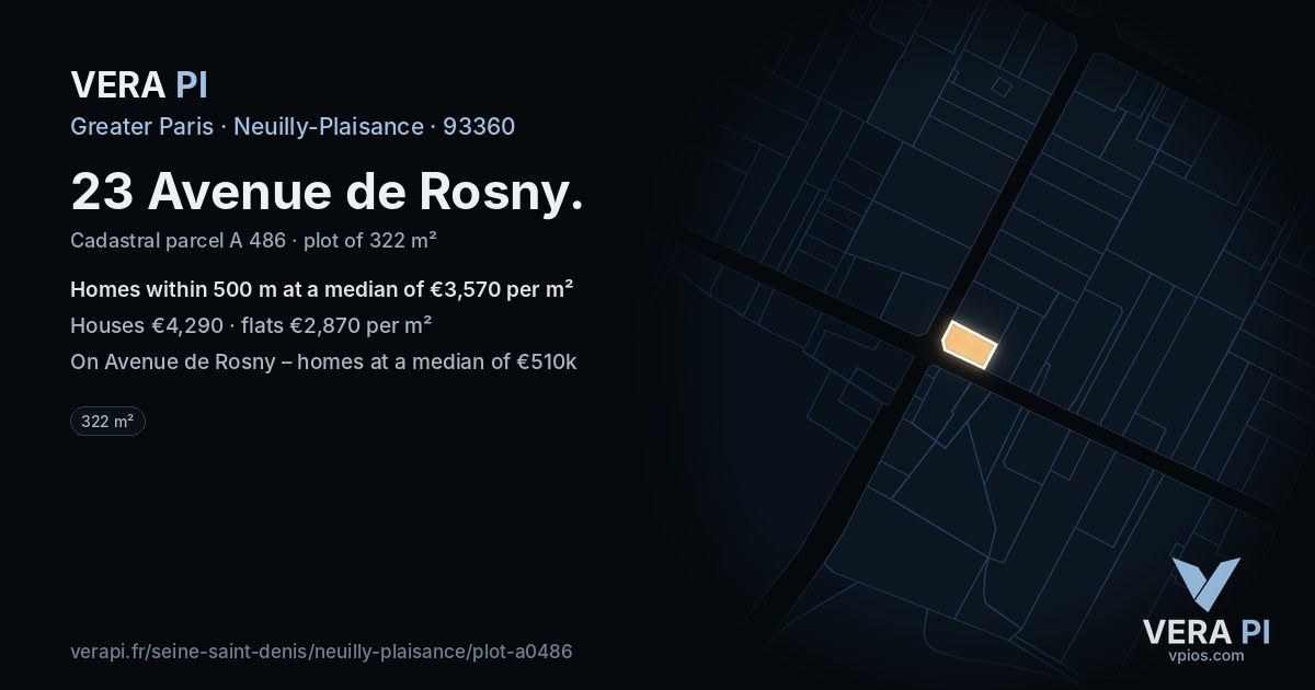 23 Avenue de Rosny, Neuilly-Plaisance at night – the plot lit, the parcels around coloured by the prices near them