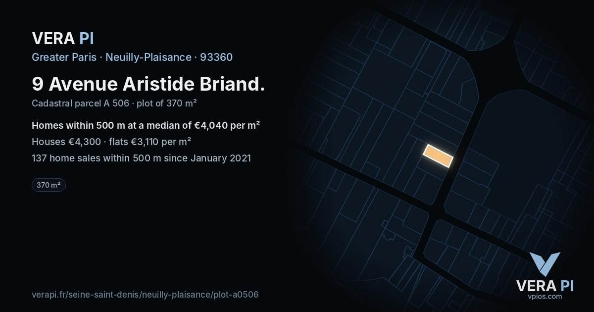 9 Avenue Aristide Briand, Neuilly-Plaisance at night – the plot lit, the parcels around coloured by the prices near them