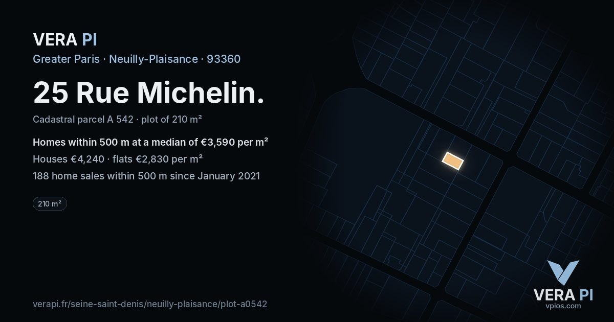 25 Rue Michelin, Neuilly-Plaisance at night – the plot lit, the parcels around coloured by the prices near them