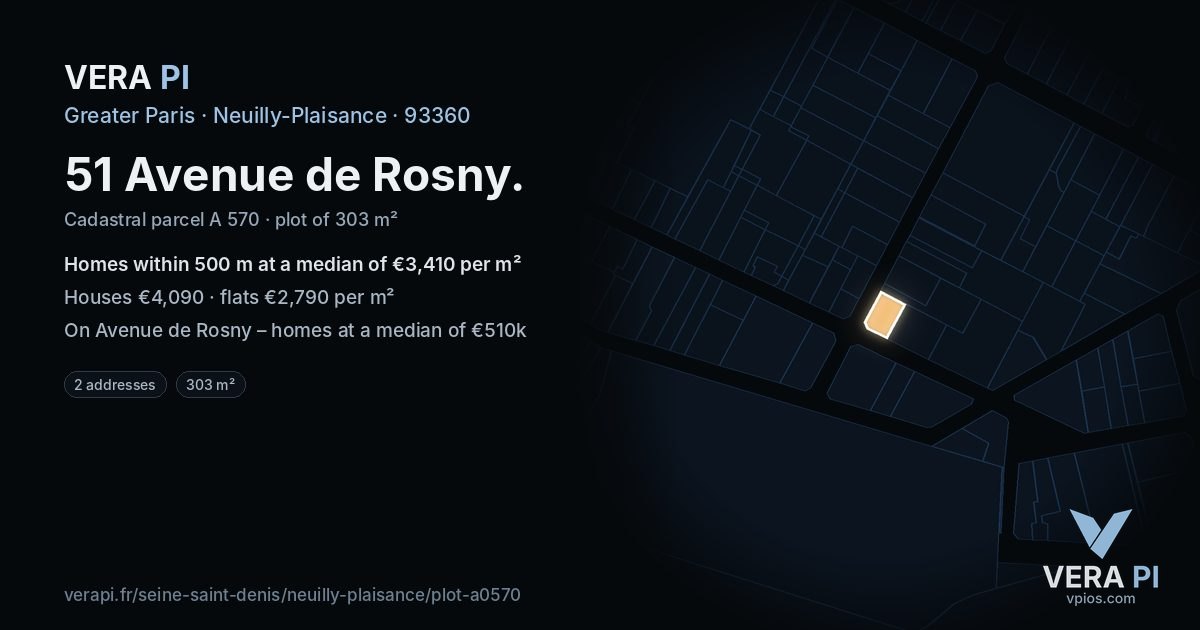51 Avenue de Rosny, Neuilly-Plaisance at night – the plot lit, the parcels around coloured by the prices near them
