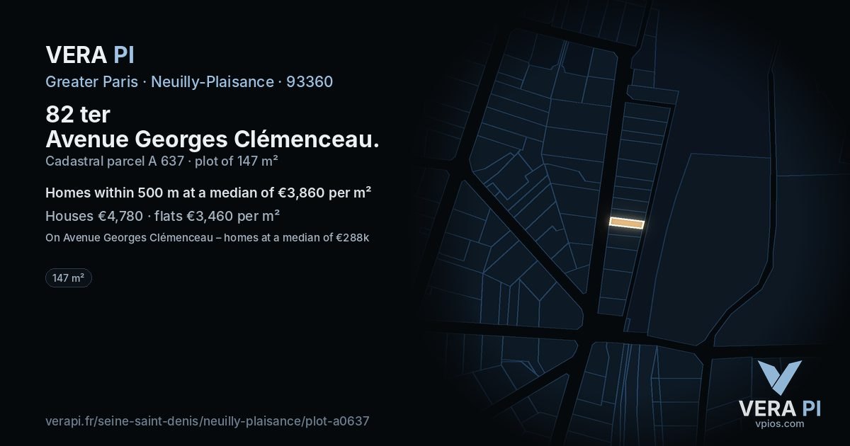 82 ter Avenue Georges Clémenceau, Neuilly-Plaisance at night – the plot lit, the parcels around coloured by the prices near them