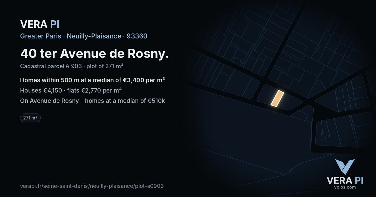 40 ter Avenue de Rosny, Neuilly-Plaisance at night – the plot lit, the parcels around coloured by the prices near them
