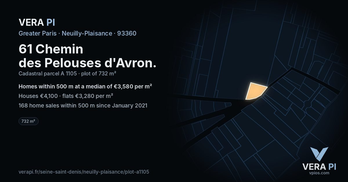 61 Chemin des Pelouses d'Avron, Neuilly-Plaisance at night – the plot lit, the parcels around coloured by the prices near them