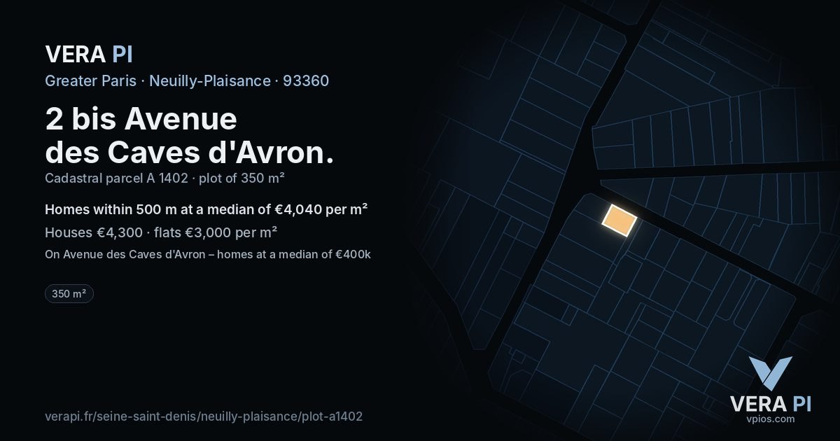 2 bis Avenue des Caves d'Avron, Neuilly-Plaisance at night – the plot lit, the parcels around coloured by the prices near them