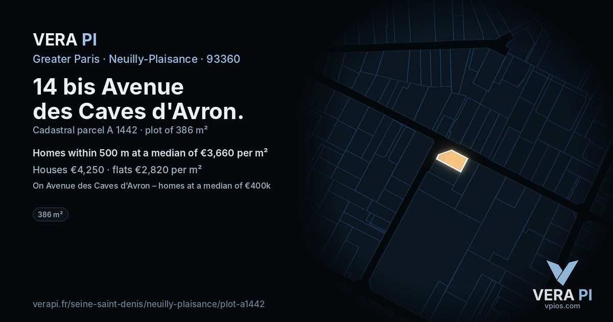 14 bis Avenue des Caves d'Avron, Neuilly-Plaisance at night – the plot lit, the parcels around coloured by the prices near them