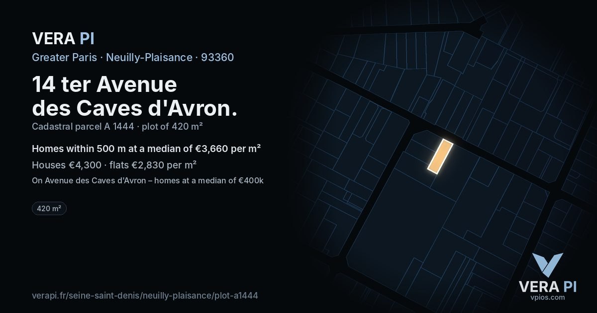 14 ter Avenue des Caves d'Avron, Neuilly-Plaisance at night – the plot lit, the parcels around coloured by the prices near them