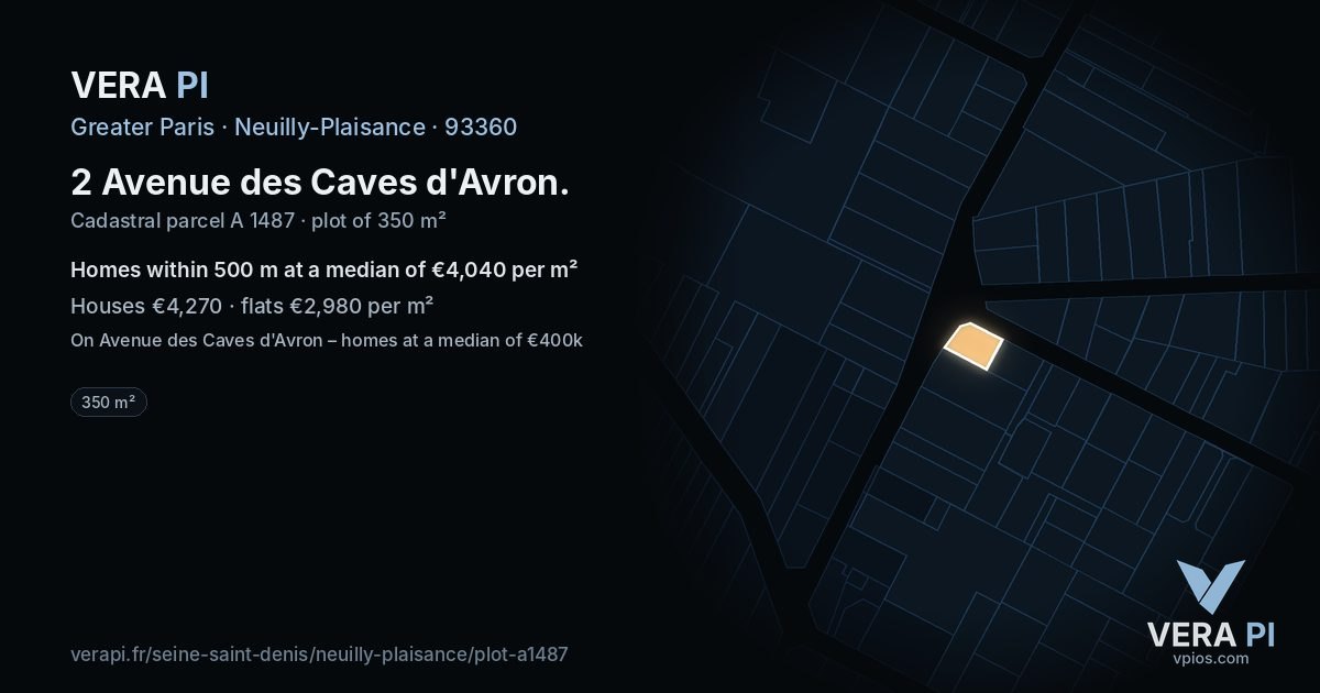 2 Avenue des Caves d'Avron, Neuilly-Plaisance at night – the plot lit, the parcels around coloured by the prices near them