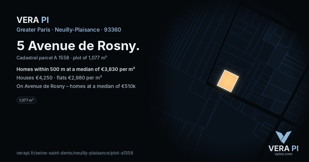 5 Avenue de Rosny, Neuilly-Plaisance at night – the plot lit, the parcels around coloured by the prices near them