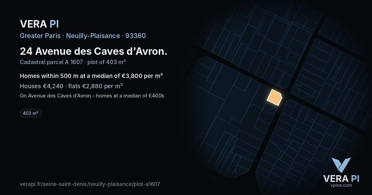 24 Avenue des Caves d'Avron, Neuilly-Plaisance at night – the plot lit, the parcels around coloured by the prices near them