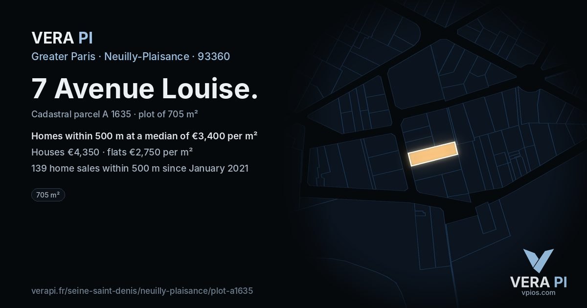 7 Avenue Louise, Neuilly-Plaisance at night – the plot lit, the parcels around coloured by the prices near them