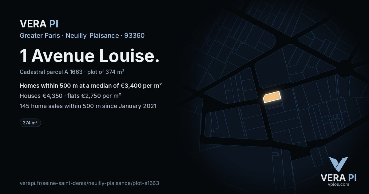1 Avenue Louise, Neuilly-Plaisance at night – the plot lit, the parcels around coloured by the prices near them