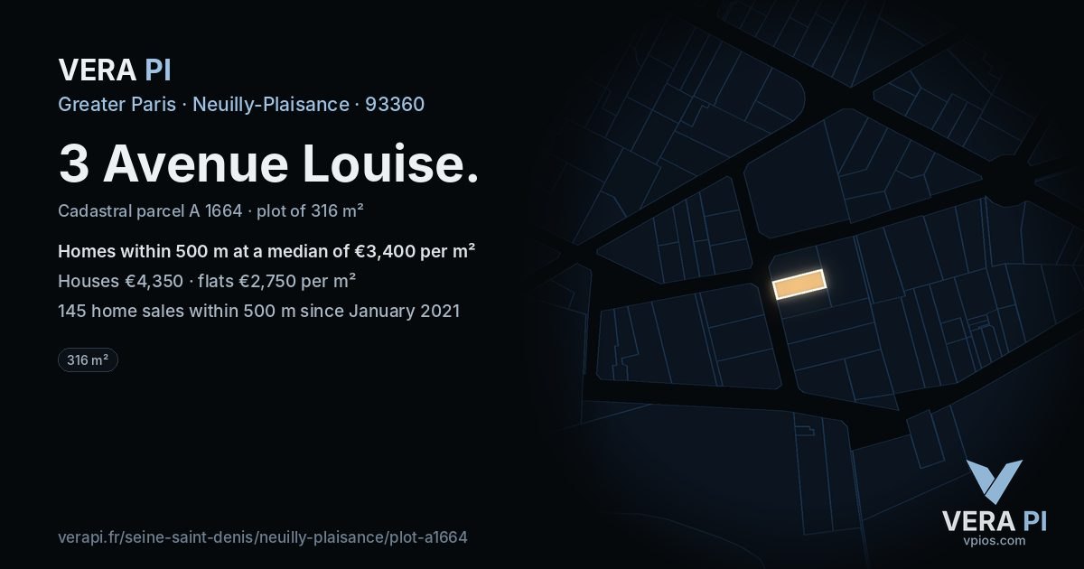 3 Avenue Louise, Neuilly-Plaisance at night – the plot lit, the parcels around coloured by the prices near them