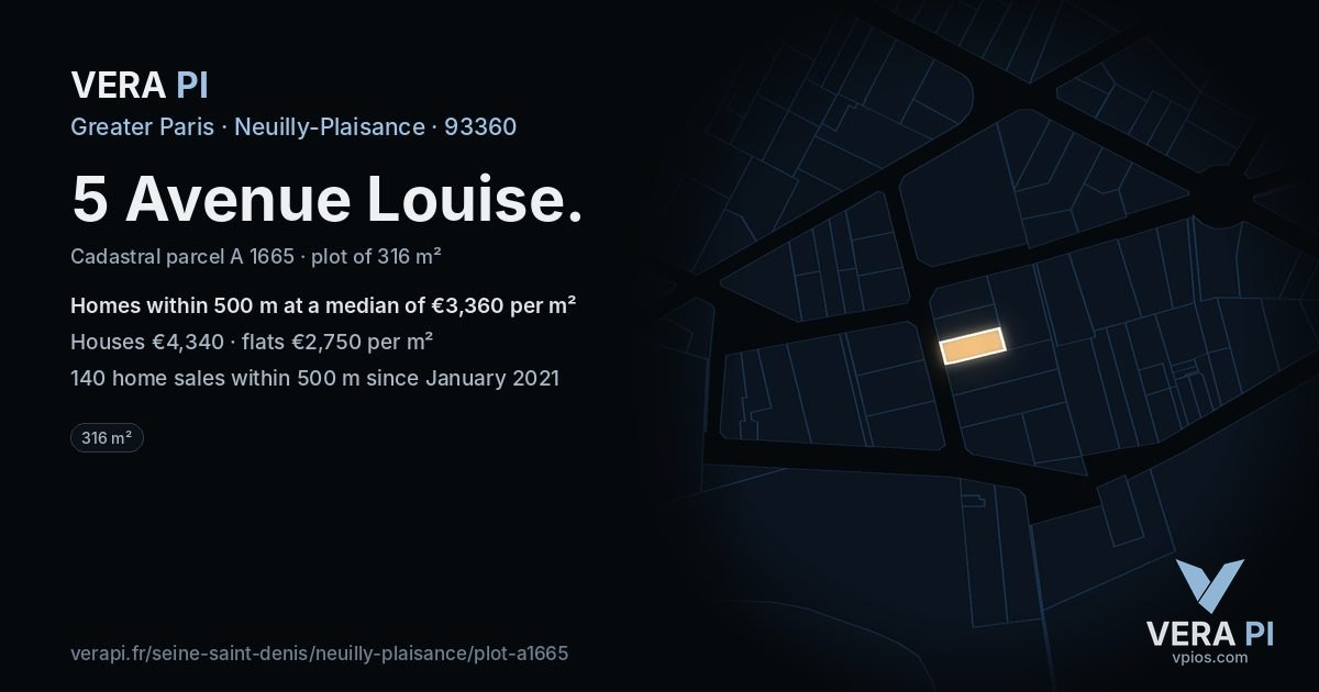 5 Avenue Louise, Neuilly-Plaisance at night – the plot lit, the parcels around coloured by the prices near them
