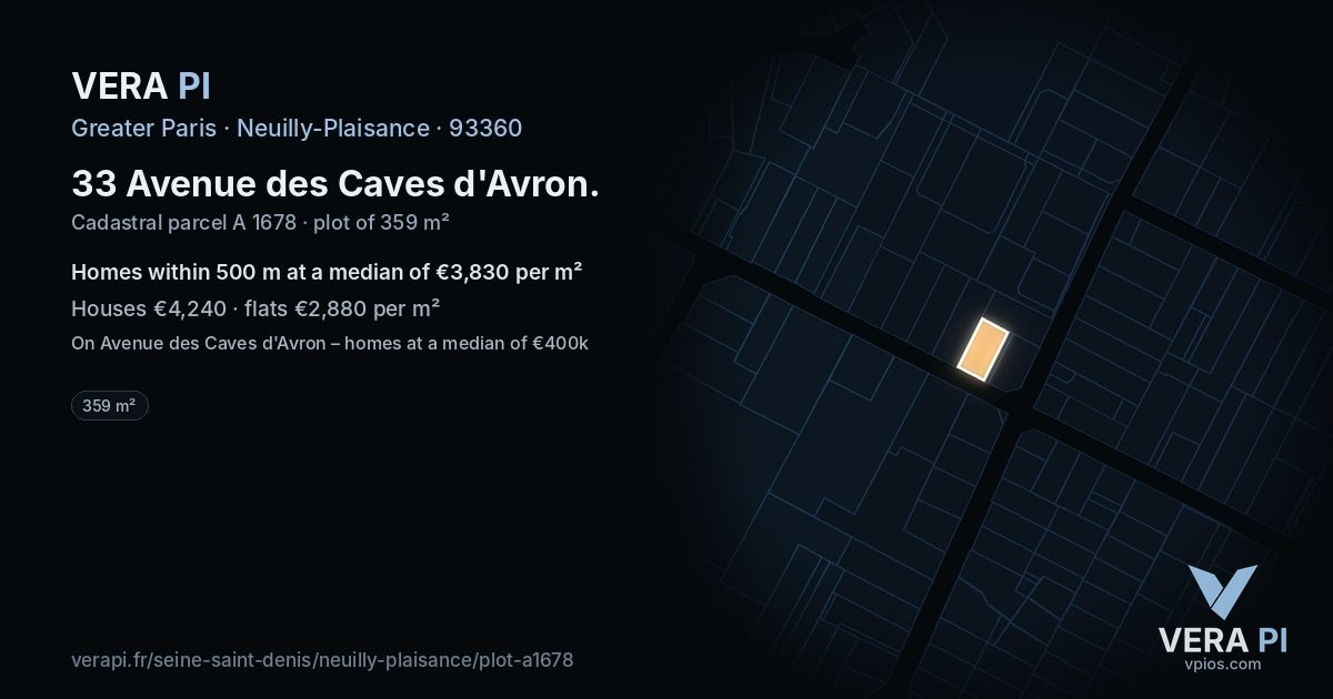 33 Avenue des Caves d'Avron, Neuilly-Plaisance at night – the plot lit, the parcels around coloured by the prices near them