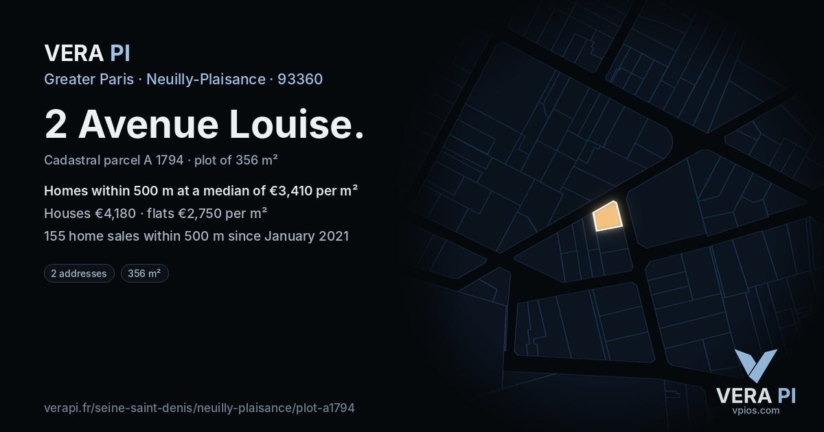 2 Avenue Louise, Neuilly-Plaisance at night – the plot lit, the parcels around coloured by the prices near them