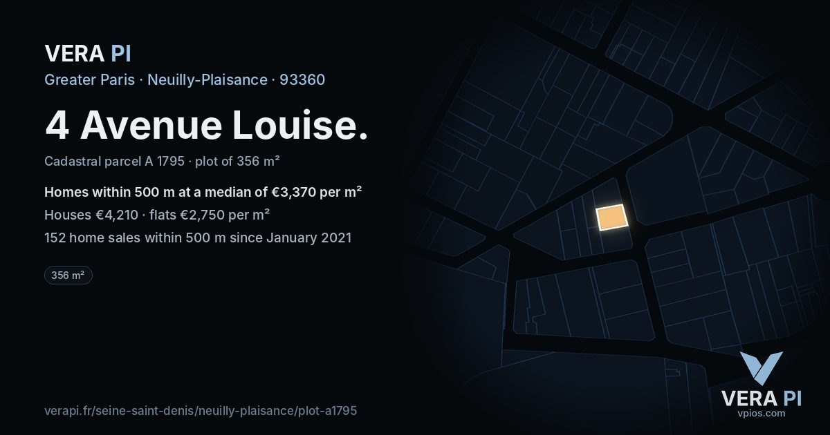 4 Avenue Louise, Neuilly-Plaisance at night – the plot lit, the parcels around coloured by the prices near them