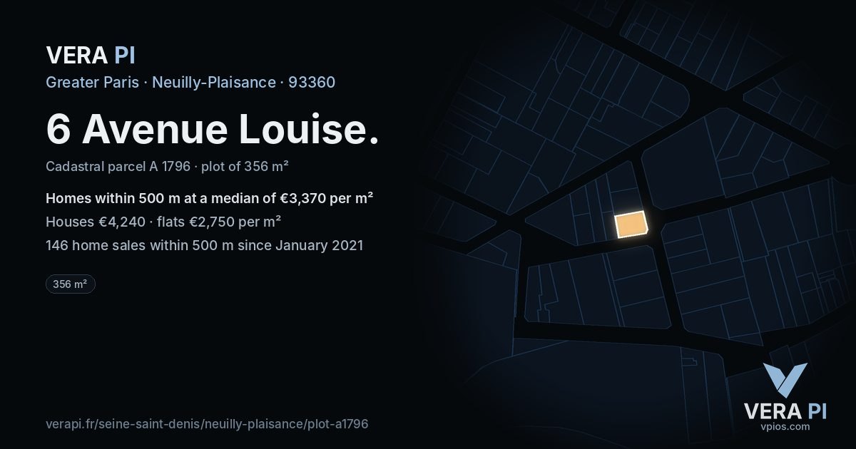6 Avenue Louise, Neuilly-Plaisance at night – the plot lit, the parcels around coloured by the prices near them
