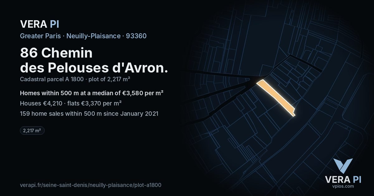 86 Chemin des Pelouses d'Avron, Neuilly-Plaisance at night – the plot lit, the parcels around coloured by the prices near them