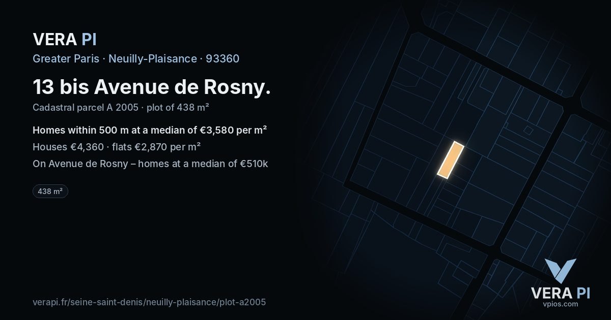 13 bis Avenue de Rosny, Neuilly-Plaisance at night – the plot lit, the parcels around coloured by the prices near them