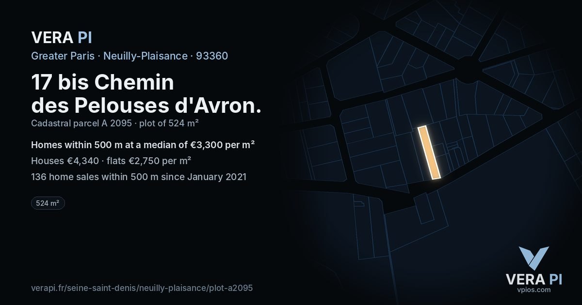 17 bis Chemin des Pelouses d'Avron, Neuilly-Plaisance at night – the plot lit, the parcels around coloured by the prices near them