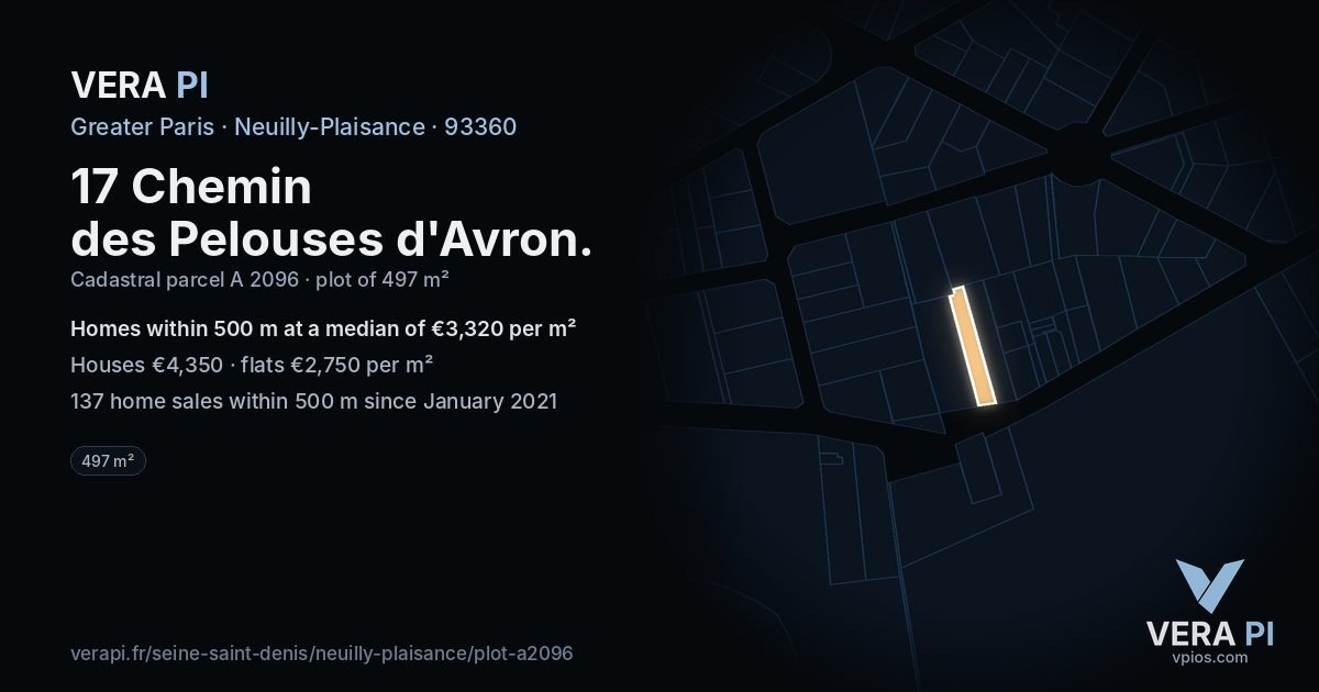 17 Chemin des Pelouses d'Avron, Neuilly-Plaisance at night – the plot lit, the parcels around coloured by the prices near them