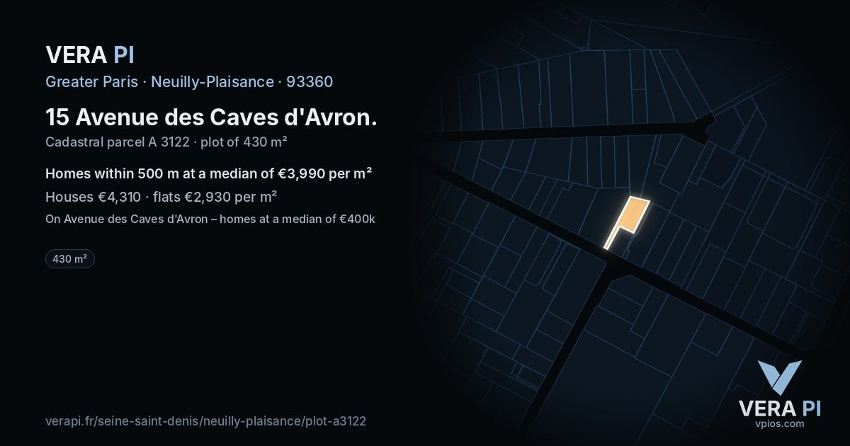 15 Avenue des Caves d'Avron, Neuilly-Plaisance at night – the plot lit, the parcels around coloured by the prices near them