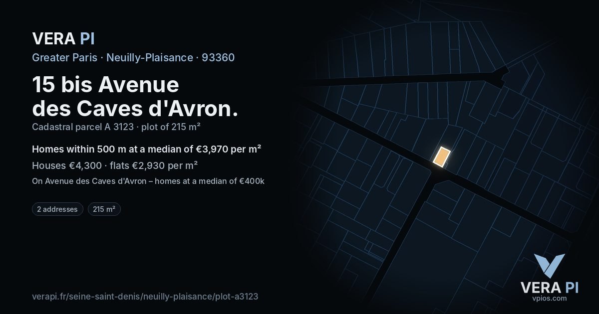15 bis Avenue des Caves d'Avron, Neuilly-Plaisance at night – the plot lit, the parcels around coloured by the prices near them