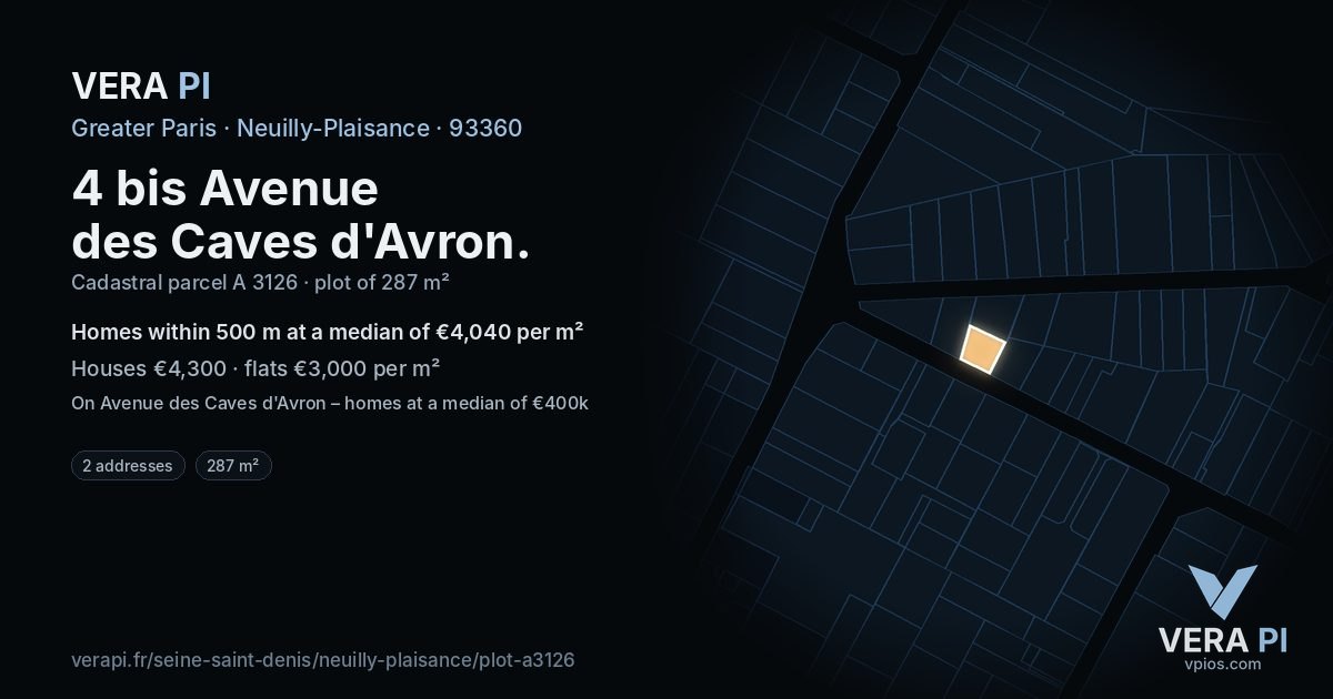 4 bis Avenue des Caves d'Avron, Neuilly-Plaisance at night – the plot lit, the parcels around coloured by the prices near them