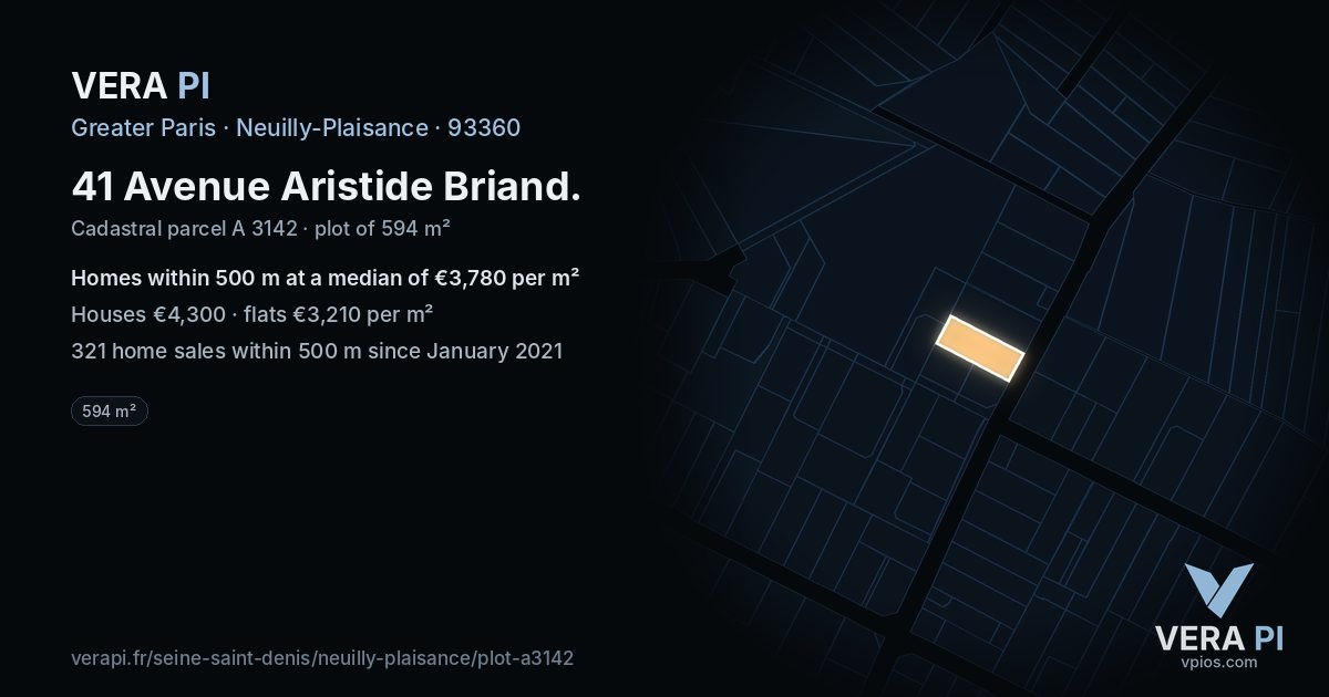 41 Avenue Aristide Briand, Neuilly-Plaisance at night – the plot lit, the parcels around coloured by the prices near them