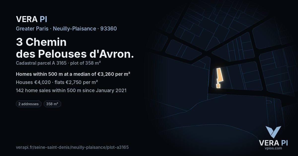 3 Chemin des Pelouses d'Avron, Neuilly-Plaisance at night – the plot lit, the parcels around coloured by the prices near them
