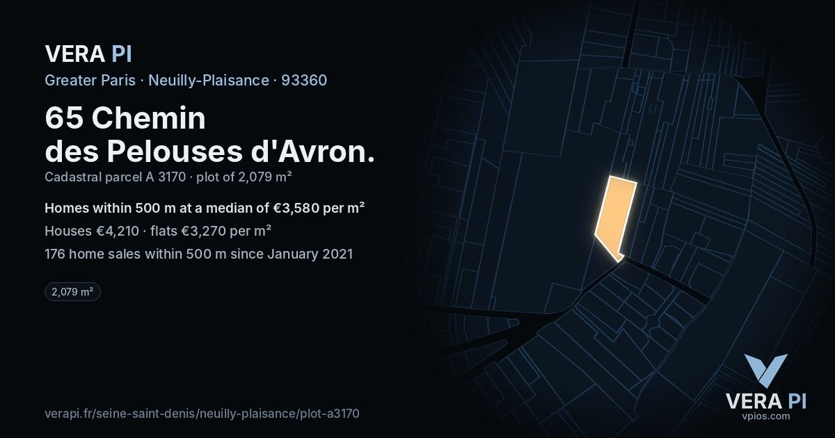65 Chemin des Pelouses d'Avron, Neuilly-Plaisance at night – the plot lit, the parcels around coloured by the prices near them