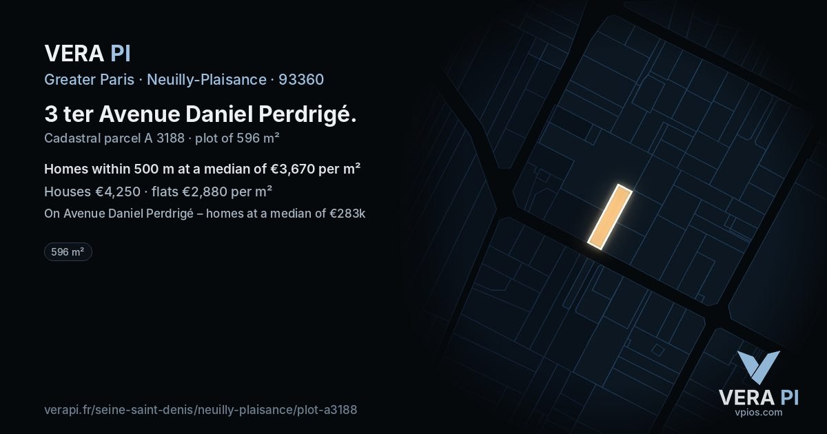 3 ter Avenue Daniel Perdrigé, Neuilly-Plaisance at night – the plot lit, the parcels around coloured by the prices near them