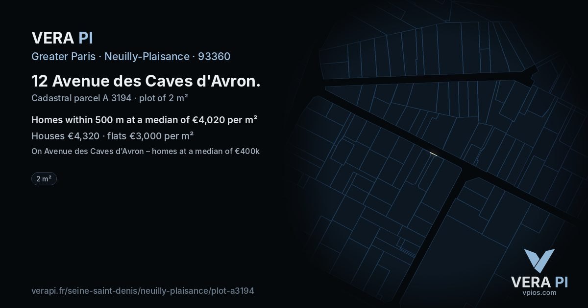 12 Avenue des Caves d'Avron, Neuilly-Plaisance at night – the plot lit, the parcels around coloured by the prices near them