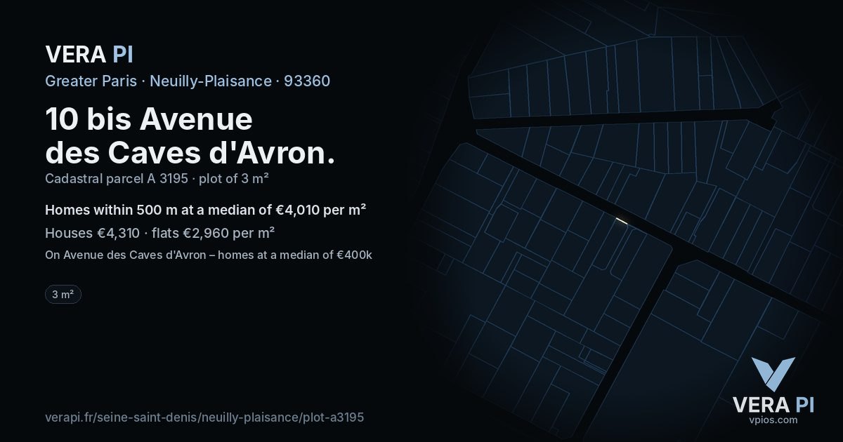 10 bis Avenue des Caves d'Avron, Neuilly-Plaisance at night – the plot lit, the parcels around coloured by the prices near them
