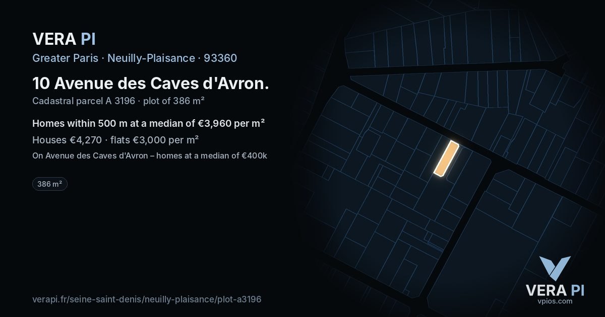 10 Avenue des Caves d'Avron, Neuilly-Plaisance at night – the plot lit, the parcels around coloured by the prices near them