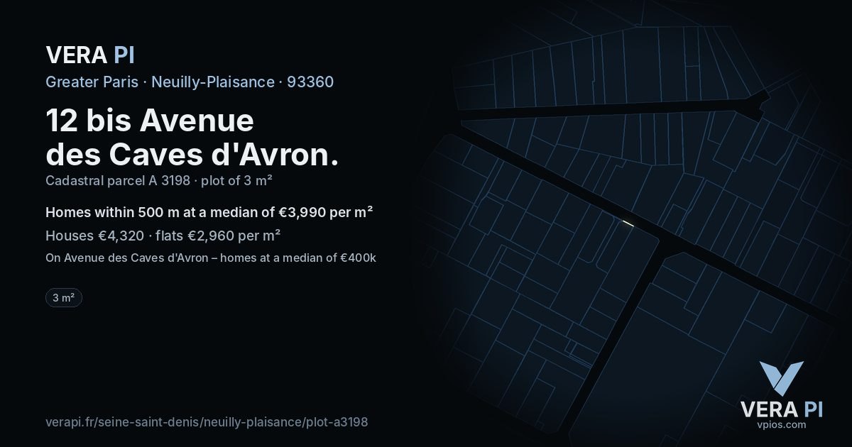 12 bis Avenue des Caves d'Avron, Neuilly-Plaisance at night – the plot lit, the parcels around coloured by the prices near them