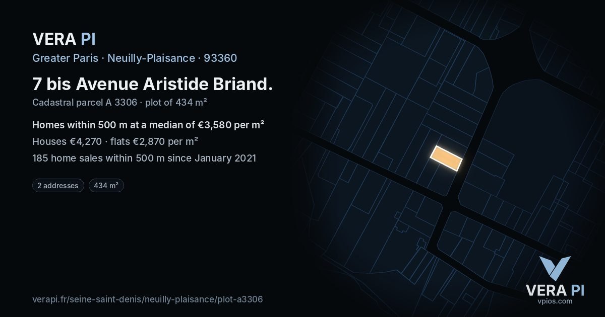 7 bis Avenue Aristide Briand, Neuilly-Plaisance at night – the plot lit, the parcels around coloured by the prices near them
