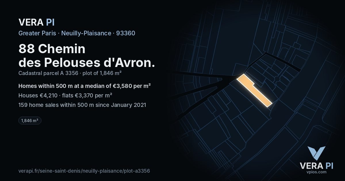 88 Chemin des Pelouses d'Avron, Neuilly-Plaisance at night – the plot lit, the parcels around coloured by the prices near them