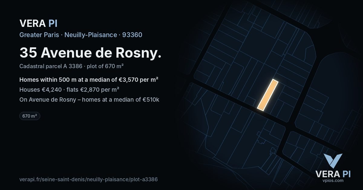 35 Avenue de Rosny, Neuilly-Plaisance at night – the plot lit, the parcels around coloured by the prices near them