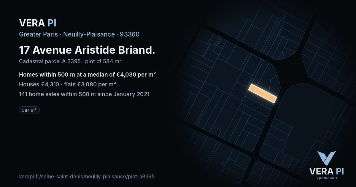 17 Avenue Aristide Briand, Neuilly-Plaisance at night – the plot lit, the parcels around coloured by the prices near them