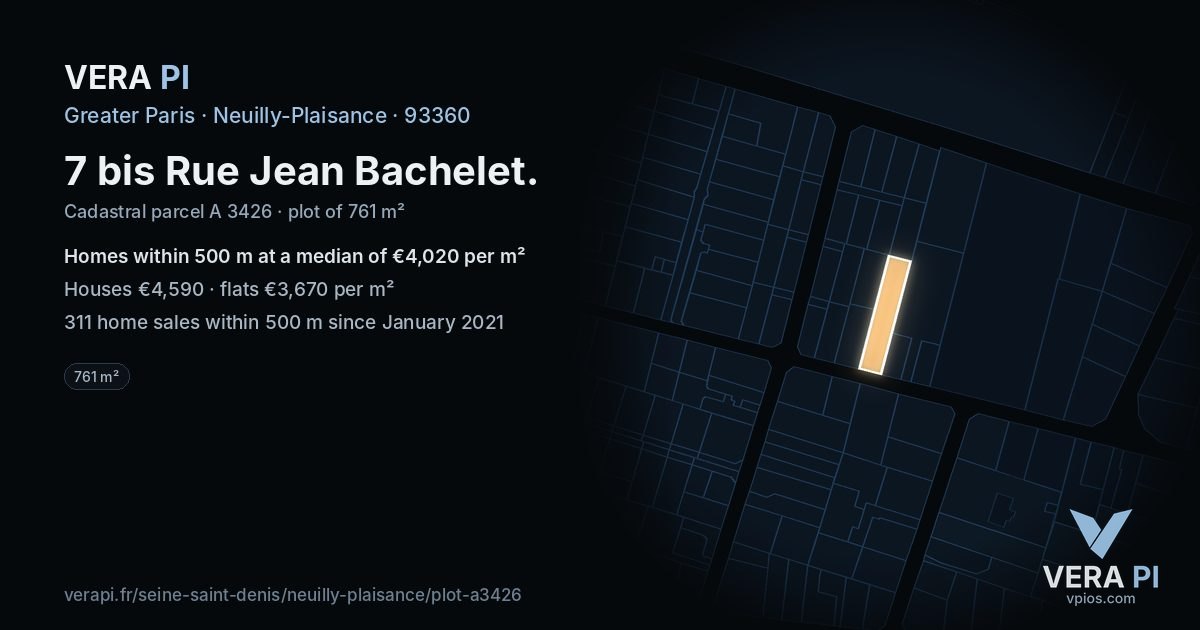7 bis Rue Jean Bachelet, Neuilly-Plaisance at night – the plot lit, the parcels around coloured by the prices near them