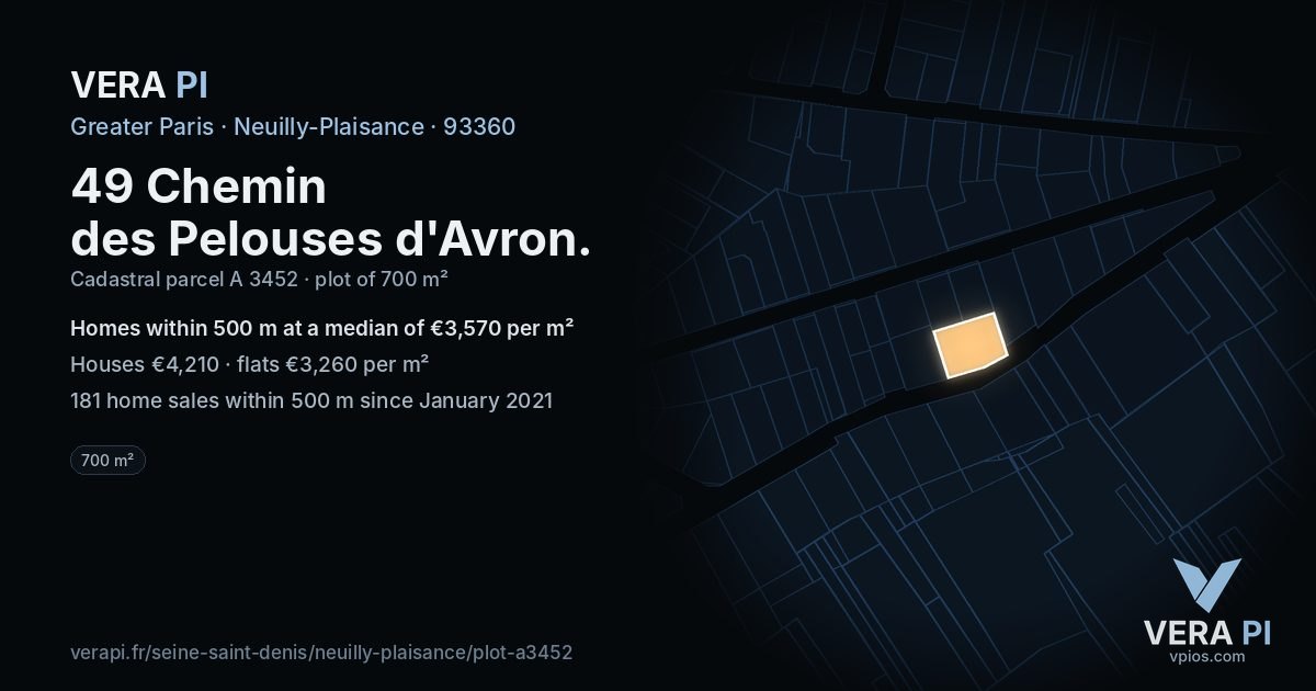 49 Chemin des Pelouses d'Avron, Neuilly-Plaisance at night – the plot lit, the parcels around coloured by the prices near them