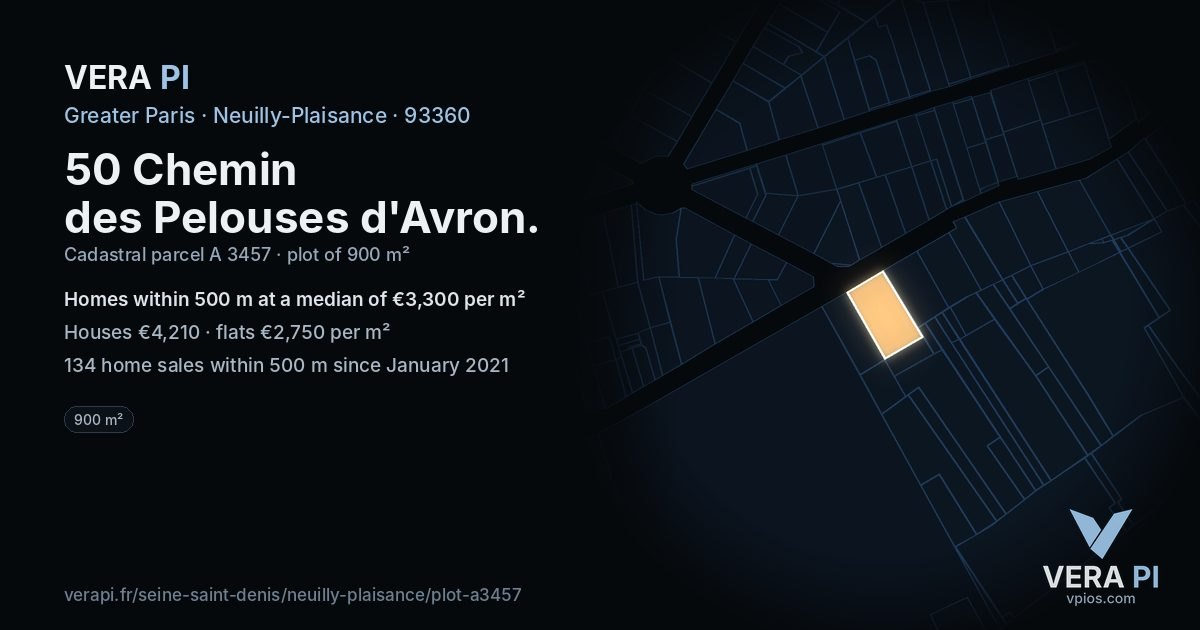 50 Chemin des Pelouses d'Avron, Neuilly-Plaisance at night – the plot lit, the parcels around coloured by the prices near them
